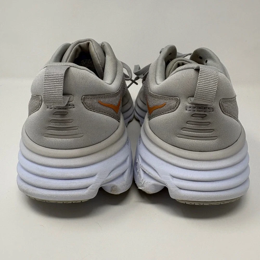 Hoka Bondi 8 Womens Size 8 Grey Orange White Athletic Running Shoes Sneakers